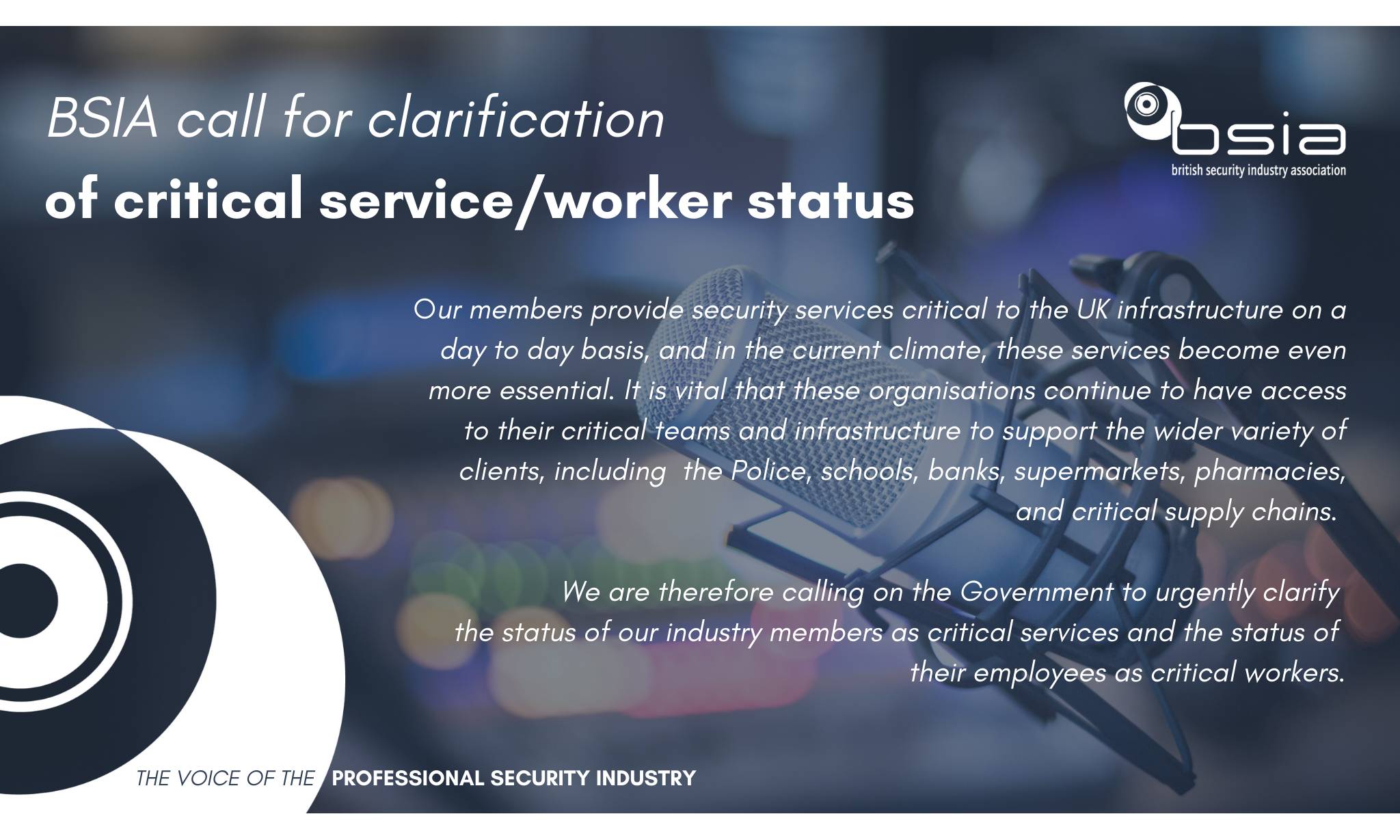 BSIA to call on government to clarify key worker status as concern in the security industry grows 