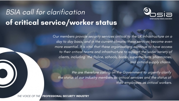 BSIA to call on government to clarify key worker status as concern in the security industry grows 